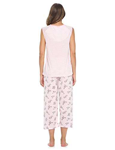 Casual Nights Women's Lace Sleeveless Top and Capri Bottom Sleepwear Pajama Set - Pink - X-Large