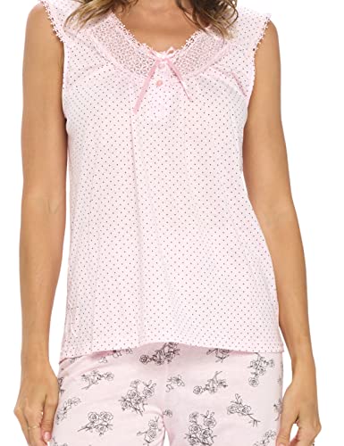 Casual Nights Women's Lace Sleeveless Top and Capri Bottom Sleepwear Pajama Set - Pink - X-Large