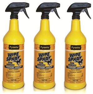 pyranha wipe n spray fly protection spray for horses; citronella scented; provides fly protection and imparts a high shine to horse's hair; kills, repels and conditions; pack of 3, yellow (7823293)