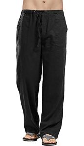 utcoco qiuse men's casual loose fit straight-legs stretchy waist beach pants (large, black)