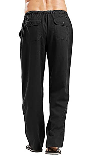 utcoco Qiuse Men's Casual Loose Fit Straight-Legs Stretchy Waist Beach Pants (Large, Black)