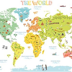 DECOWALL DLT-1616N Colourful World Map Kids Wall Stickers Wall Decals Peel and Stick Removable Wall Stickers for Kids Nursery Bedroom Living Room (XLarge) d?cor