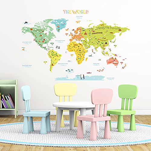 DECOWALL DLT-1616N Colourful World Map Kids Wall Stickers Wall Decals Peel and Stick Removable Wall Stickers for Kids Nursery Bedroom Living Room (XLarge) d?cor