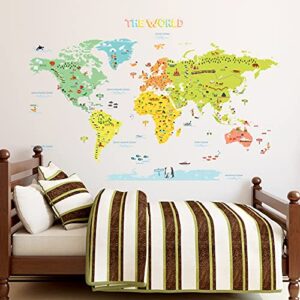 DECOWALL DLT-1616N Colourful World Map Kids Wall Stickers Wall Decals Peel and Stick Removable Wall Stickers for Kids Nursery Bedroom Living Room (XLarge) d?cor