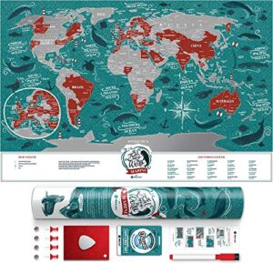 small scratch off travel world map 1dea.me - premium edition - 23.6" x 15.8" - rewritable places i’ve been travel map - us states outlined - made from flexible plastic to last longer