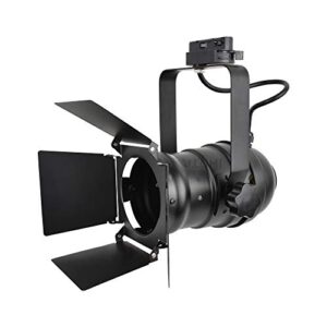j.lumi trk9000 theater track lighting head, stage light with barn door flippers, black frost paint finish, vintage modern industrial, uses par30, a19 or st64 bulb with e26 base (bulb not included)