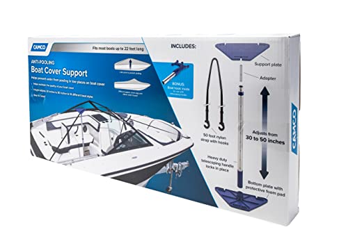 Camco Boat Cover Support Kit | Features an Easy-to-Use Telescoping Design, an Adjustable Height from 30-Inches to 50-Inches, and 50-Foot Nylon Strap Assembly (41970)