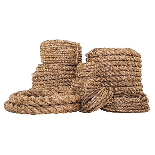 SGT KNOTS Twisted Manila Rope - Natural 3 Strand Fiber Hemp Rope for Indoor and Outdoor Use | Multipurpose Manila Rope for Crafts, DIY Projects, Home Decorating, Climbing | 1/2 in x 50 ft