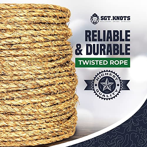 SGT KNOTS Twisted Manila Rope - Natural 3 Strand Fiber Hemp Rope for Indoor and Outdoor Use | Multipurpose Manila Rope for Crafts, DIY Projects, Home Decorating, Climbing | 1/2 in x 50 ft