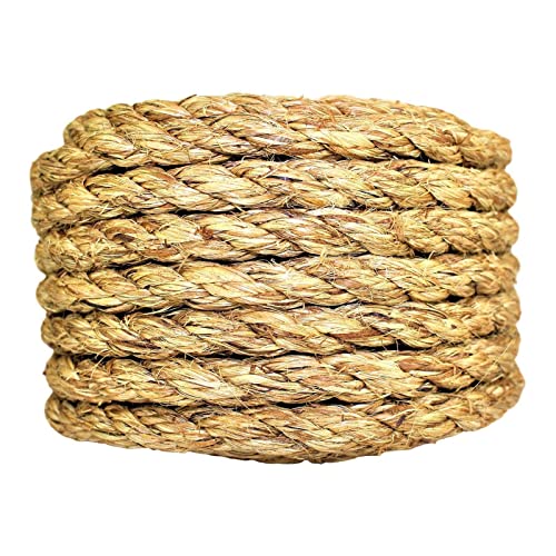 SGT KNOTS Twisted Manila Rope - Natural 3 Strand Fiber Hemp Rope for Indoor and Outdoor Use | Multipurpose Manila Rope for Crafts, DIY Projects, Home Decorating, Climbing | 1/2 in x 50 ft