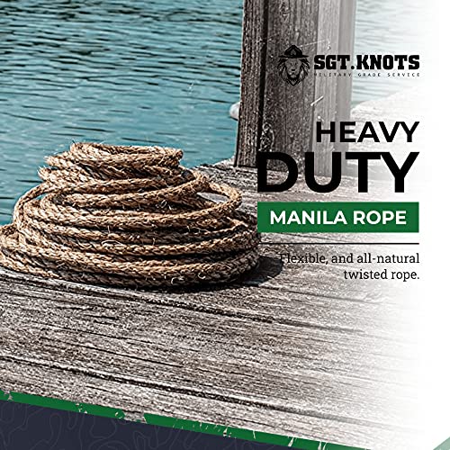 SGT KNOTS Twisted Manila Rope - Natural 3 Strand Fiber Hemp Rope for Indoor and Outdoor Use | Multipurpose Manila Rope for Crafts, DIY Projects, Home Decorating, Climbing | 1/2 in x 50 ft