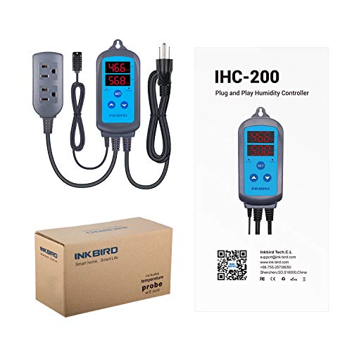 Inkbird Humidity Controller IHC200 Humidistat Mushroom Greenhouse Pre Wired Outlet Dual Stage Humidifier Dehumidifier.