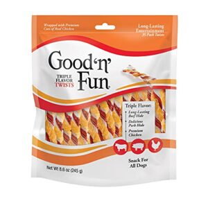 good'n'fun triple flavored rawhide twists for dogs, 35 count,chicken,0.14 pounds