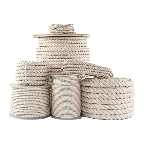 SGT KNOTS Twisted 100% Cotton Rope for DIY Projects, Crafts, Macrame Cord, Commercial, Agricultural - High Strength, Natural (1/4" x 50ft, Natural)