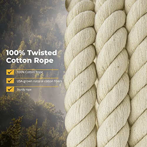 SGT KNOTS Twisted 100% Cotton Rope for DIY Projects, Crafts, Macrame Cord, Commercial, Agricultural - High Strength, Natural (1/4" x 50ft, Natural)