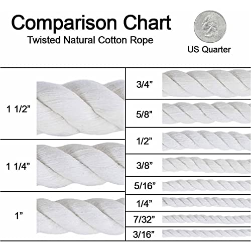 SGT KNOTS Twisted 100% Cotton Rope for DIY Projects, Crafts, Macrame Cord, Commercial, Agricultural - High Strength, Natural (1/4" x 50ft, Natural)