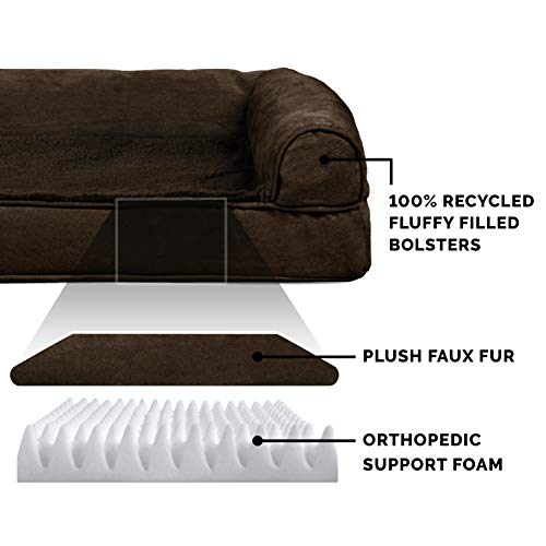 Furhaven Orthopedic Dog Bed for Large/Medium Dogs w/ Removable Bolsters & Washable Cover, For Dogs Up to 55 lbs - Plush & Suede Sofa - Espresso, Large