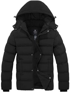 wantdo men's hooded winter padded puffer coat windproof puffer jacket (black, large)
