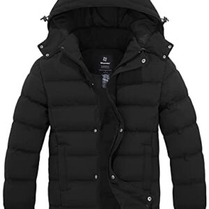 Wantdo Men's Hooded Winter Padded Puffer Coat Windproof Puffer Jacket (Black, Large)