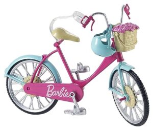 barbie bicycle with basket of flowers