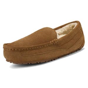 dream pairs men's au-loafer-01 house slippers moccasin indoor outdoor fuzzy furry loafers suede leather warm comfortable shoes size 7, tan