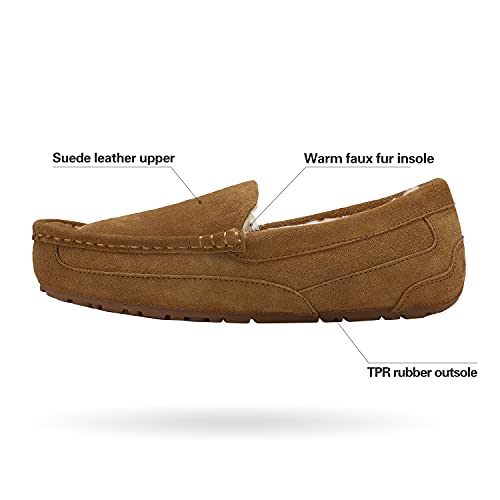 DREAM PAIRS Men's Au-loafer-01 House Slippers Moccasin Indoor Outdoor Fuzzy Furry Loafers Suede Leather Warm Comfortable Shoes Size 7, Tan