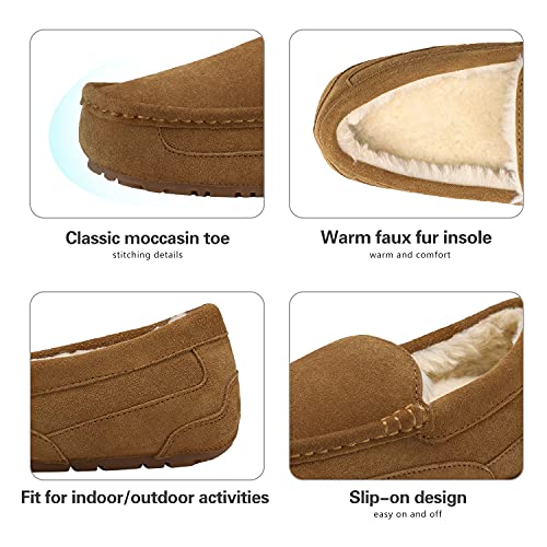 DREAM PAIRS Men's Au-loafer-01 House Slippers Moccasin Indoor Outdoor Fuzzy Furry Loafers Suede Leather Warm Comfortable Shoes Size 7, Tan