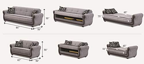 BEYAN Surf Avenue Collection Tufted Large Folding Sofa Sleeper Bed with Storage Space and Includes 2 Pillows, Gray