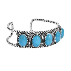 american west sterling silver women's cuff bracelet & men's cuff bracelet blue turquoise gemstone 5-stone design size m