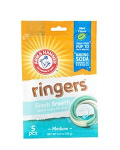 arm & hammer for pets ringers dental treats for dogs | dental chews fight bad dog breath, plaque & tartar without brushing | fresh mint flavor, 5 count