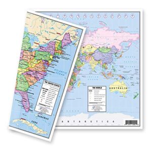 us and world desk map (13" x 18" laminated) for students, home or classroom use by lighthouse geographics