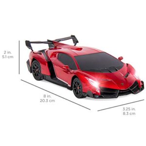 Best Choice Products 1:24 Scale Kids Licensed RC Lamborghini Veneno Car, Head and Taillights, Red
