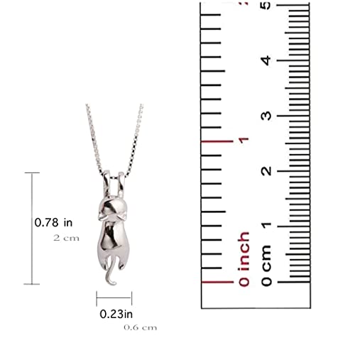S.Leaf S925 Sterling Silver Cat Necklace Polish Mirror Silver Cat Pendant Collarbone Necklace