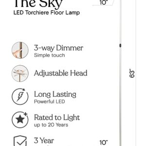 Brightech Sky LED Torchiere Super Bright Floor Lamp - Contemporary, High Lumen Light for Living Rooms and Offices - Dimmable, Indoor Pole Uplight for Bedroom Reading - White