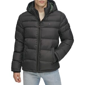 tommy hilfiger men's hooded puffer jacket, black, x-large