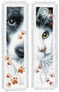 vervaco cross stitch bookmark dog and cat (set of 2) 2.4" x 8" pn-0155651