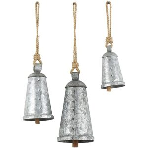 Deco 79 Metal Tibetan Inspired Meditation Decorative Cow Bell with Jute Hanging Rope, Set of 3 12",9",6"H, Gray