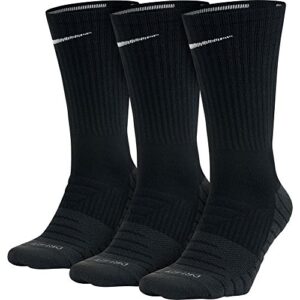 nike unisex dri-fit cushioned crew socks 3 pair-black-large