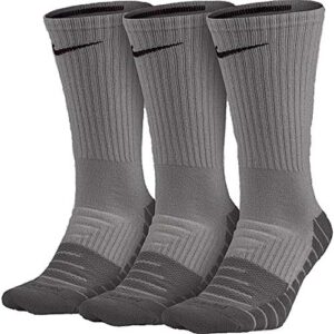 unisex nike everyday max cushion crew training sock (3 pair) (heather/cl;oud blakc/grey, large (8-12))