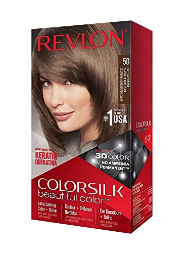 Revlon Permanent Hair Color, Permanent Hair Dye, Colorsilk with 100% Gray Coverage, Ammonia-Free, Keratin and Amino Acids, 50 Light Ash Brown, 4.4 Oz (Pack of 1)