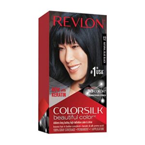 revlon permanent hair color, permanent hair dye, colorsilk with 100% gray coverage, ammonia-free, keratin and amino acids, 12 natural blue black, 4.4 oz (pack of 1)