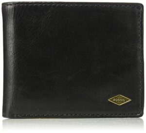 fossil men's ryan leather rfid-blocking bifold with flip id wallet, black, (model: ml3729001)