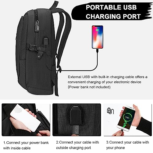 Business Travel Laptop Backpack, Anti Theft Slim Laptop Bag with USB Charging Port for Men and Women, Water Resistant Computer Bag Fits 15.6 Inch Laptop and Notebook (Black)