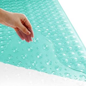 yimobra original bath tub shower mat extra long 16 x 40 inches, non-slip with drain holes, suction cups, machine washable, phthalate free, latex free, bpa free, bathroom mats, clear green