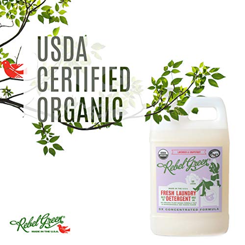 Rebel Green USDA Organic HE Liquid Fresh Laundry Detergent - Natural & Hypoallergenic Laundry Soap, Lavender and Grapefruit - 64 Loads