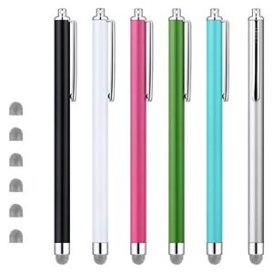 chaoq stylus pens for touch screens, mesh fiber capacitive stylus (6-pack), with 6 replaceable mesh tips (black, white, pink, green, sky blue, silver)