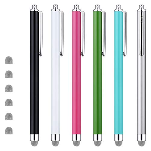 ChaoQ Stylus Pens for Touch Screens, Mesh Fiber Capacitive Stylus (6-Pack), with 6 Replaceable Mesh Tips (Black, White, Pink, Green, Sky Blue, Silver)