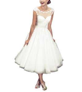 women's elegant sheer vintage short lace wedding dress for bride us 12 ivory