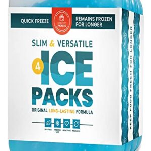 Healthy Packers Ice Packs for Coolers - Freezer Packs - Original Cool Pack | Cooler Accessories for the Beach, Camping and Fishing | Slim & Long-Lasting Reusable Ice Pack for Lunch Box (Set of 4)