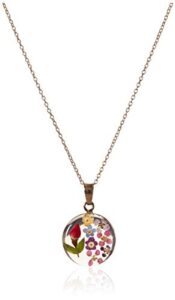 amazon collection 14k gold over sterling silver multi pressed flower round pendant necklace, 16'